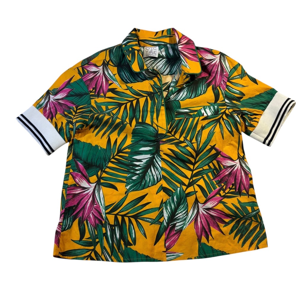 Stella Jean Made In Italy Tropical Floral Print Short Sleeve Shirt Top Size 0/36